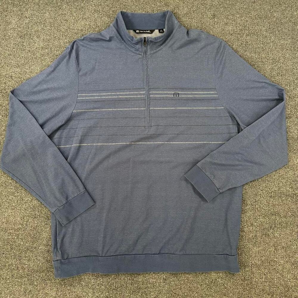 Travis Mathew Men’s 1/4 Zip Pullover Dry Tech Zip Pocket Striped Long Sleeve XXL